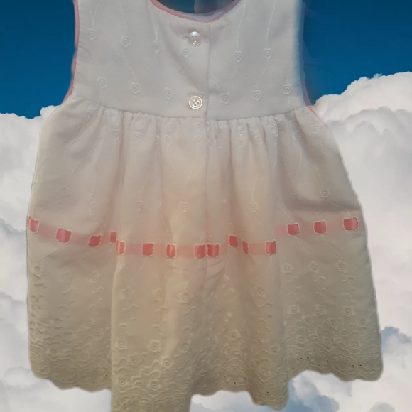Adorable Rosebud dress with eyelet detail. Clean white and pink 0-3 Month dress. - Picture 2 of 2